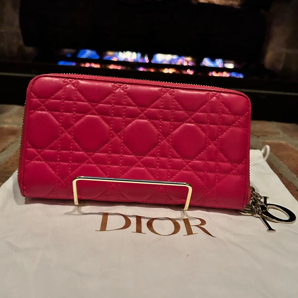 Christian Dior Fuchsia Long Zip Wallet With Charms